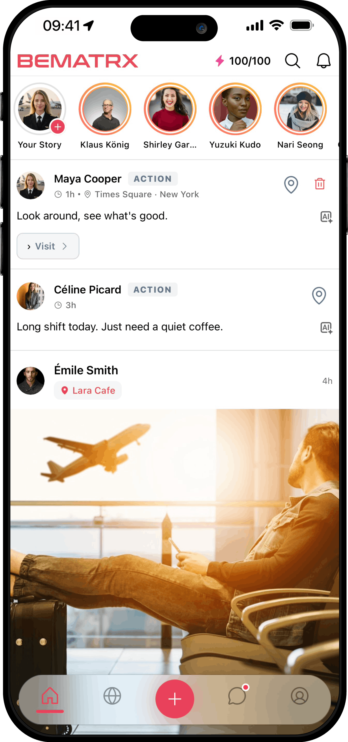 Home — your feed and stories